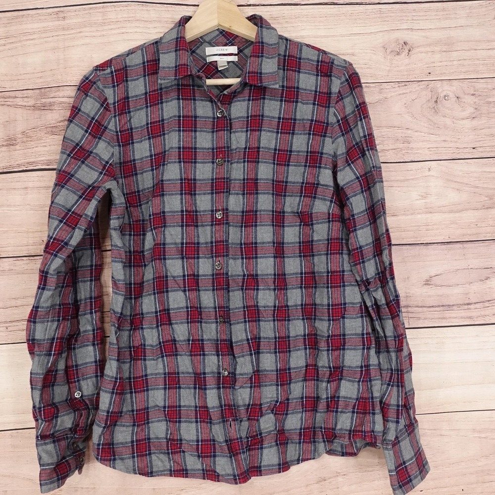 J.Crew Shirt Boy 10 Gray Red Plaid Flannel Button Down‎ Long Sleeve Casual